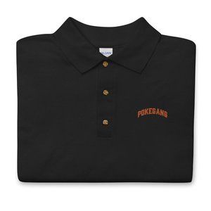 PokeGang Men's Black Short Sleeve Button Up Yellow Logo Sport Polo Shirt Size S